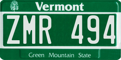 VT license plate ZMR494
