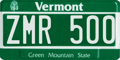 VT license plate ZMR500