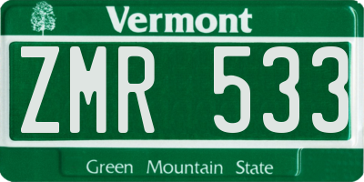 VT license plate ZMR533