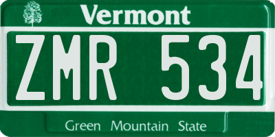VT license plate ZMR534