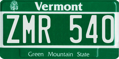 VT license plate ZMR540