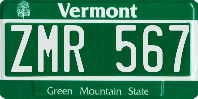 VT license plate ZMR567