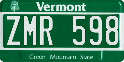 VT license plate ZMR598
