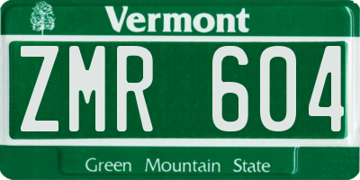 VT license plate ZMR604