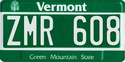 VT license plate ZMR608