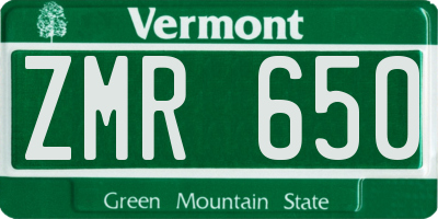 VT license plate ZMR650