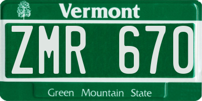 VT license plate ZMR670