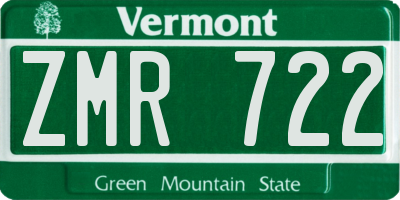 VT license plate ZMR722