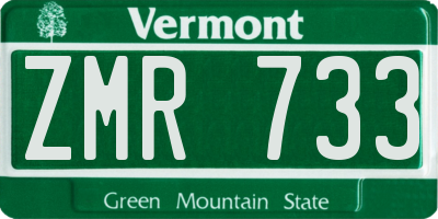 VT license plate ZMR733