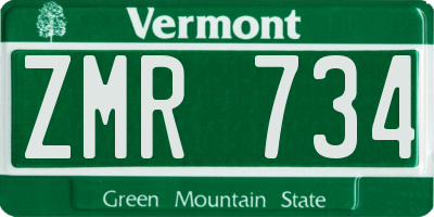 VT license plate ZMR734