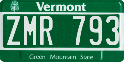 VT license plate ZMR793