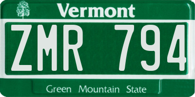 VT license plate ZMR794