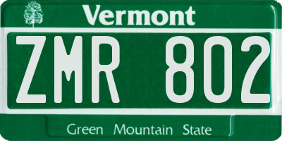 VT license plate ZMR802