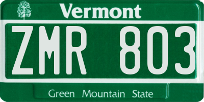 VT license plate ZMR803