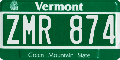 VT license plate ZMR874