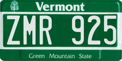 VT license plate ZMR925