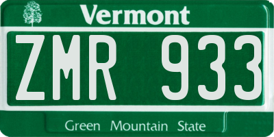 VT license plate ZMR933