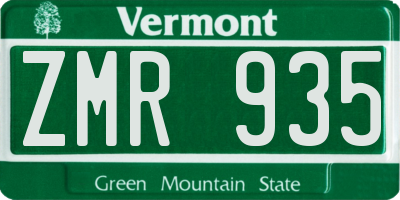 VT license plate ZMR935