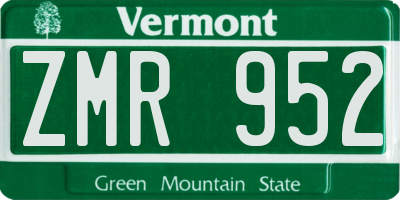 VT license plate ZMR952