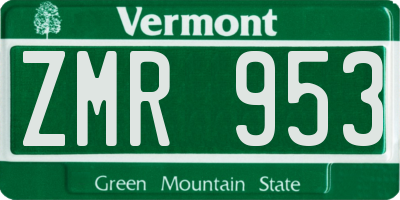 VT license plate ZMR953