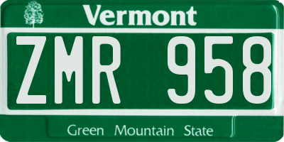 VT license plate ZMR958