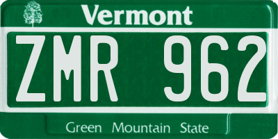 VT license plate ZMR962