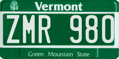 VT license plate ZMR980