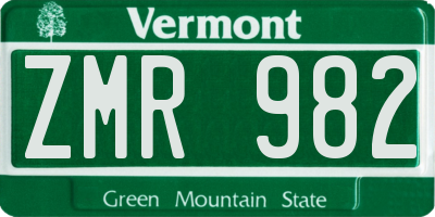 VT license plate ZMR982