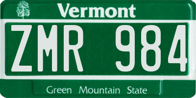 VT license plate ZMR984