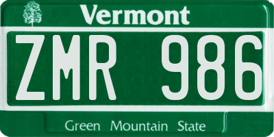 VT license plate ZMR986