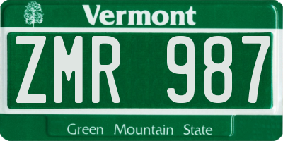 VT license plate ZMR987