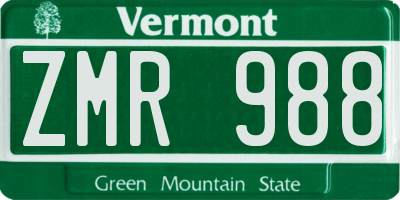 VT license plate ZMR988