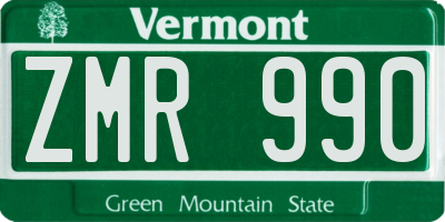 VT license plate ZMR990