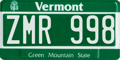 VT license plate ZMR998