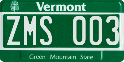 VT license plate ZMS003