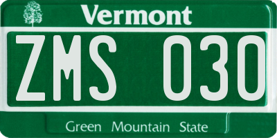 VT license plate ZMS030