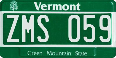 VT license plate ZMS059