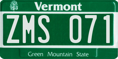 VT license plate ZMS071