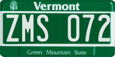 VT license plate ZMS072