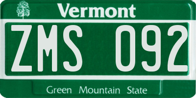 VT license plate ZMS092