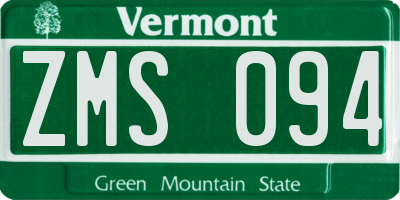 VT license plate ZMS094