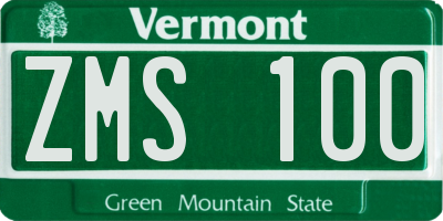 VT license plate ZMS100