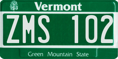 VT license plate ZMS102