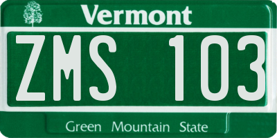 VT license plate ZMS103