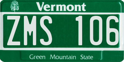 VT license plate ZMS106