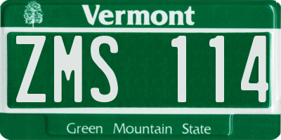 VT license plate ZMS114