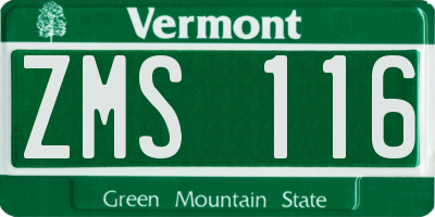 VT license plate ZMS116