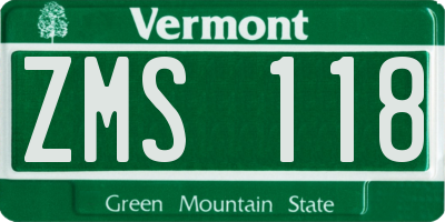 VT license plate ZMS118