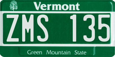 VT license plate ZMS135