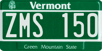 VT license plate ZMS150
